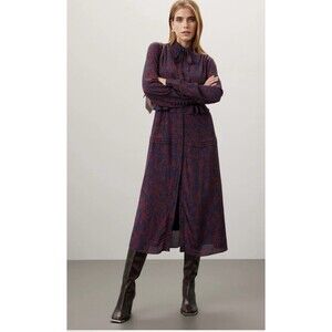Jason Wu Navy Red Floral Printed Long Sleeve Shirt Dress Size 10